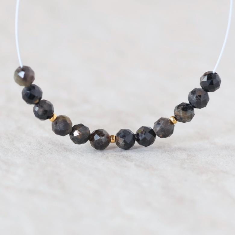 4mm Black Star Sapphire Beads – Faceted Round Natural Gemstone - 12pcs