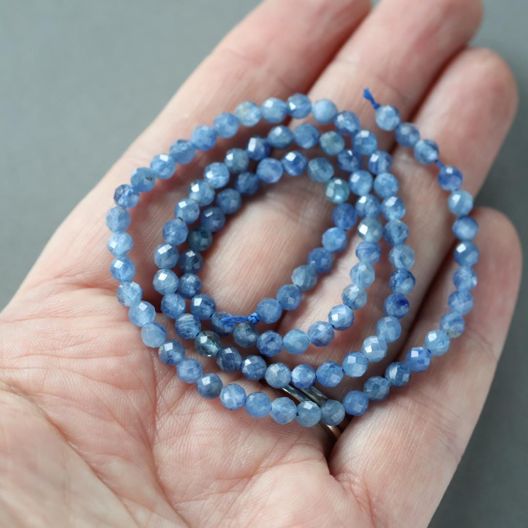 4mm Blue Kyanite Beads – Faceted Round Natural Gemstone 15" Strand