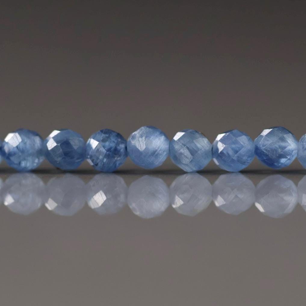 4mm Blue Kyanite Beads – Faceted Round Natural Gemstone 15" Strand
