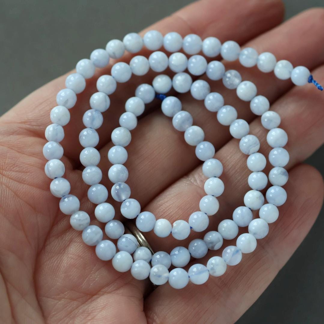 4mm Blue Lace Agate Beads – Smooth Round Natural Gemstone 15" Strand