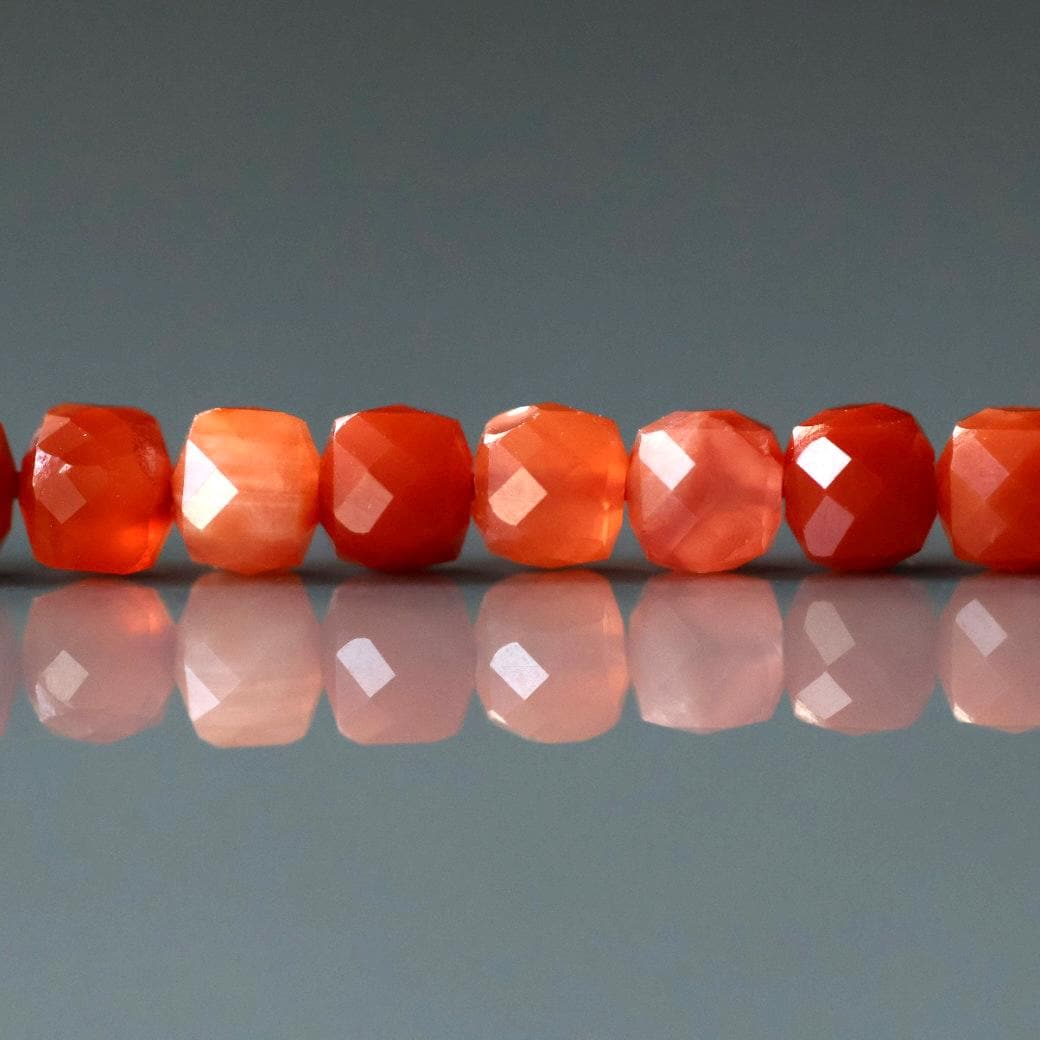 4mm Carnelian Cube Beads - Faceted Natural Gemstone 15" Strand