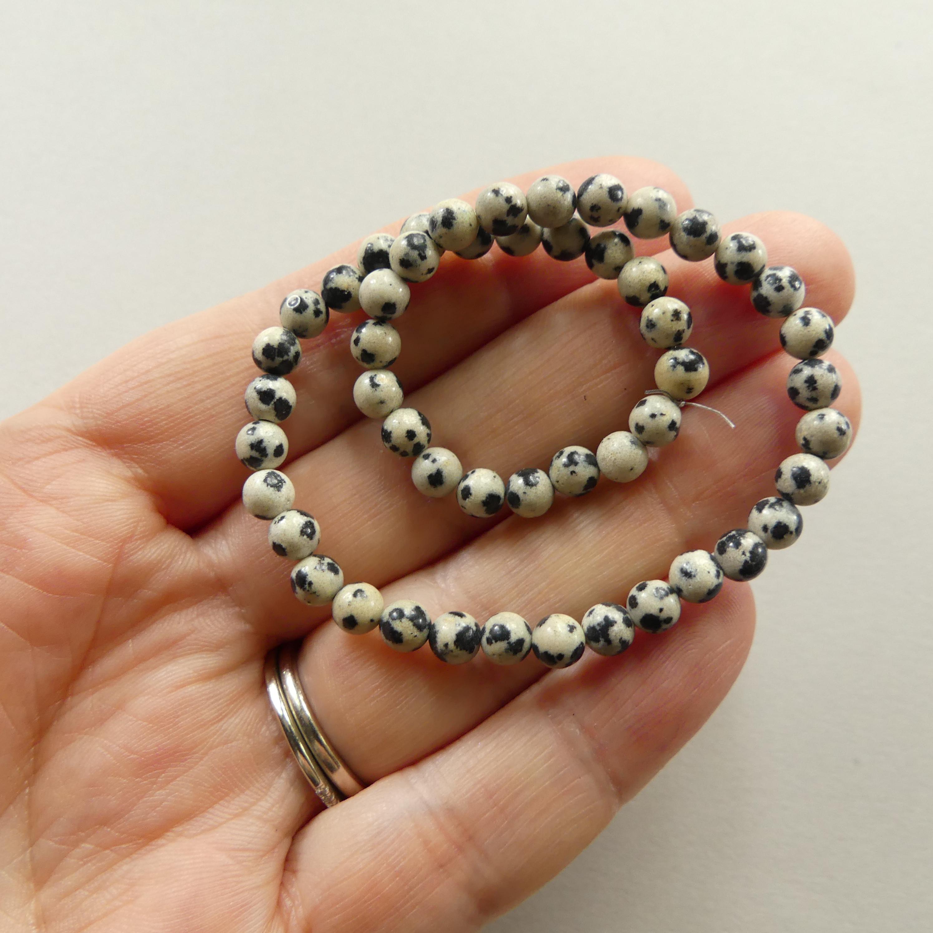 4mm Dalmatian Jasper Beads - Smooth Round Natural Gemstone 9" Strand