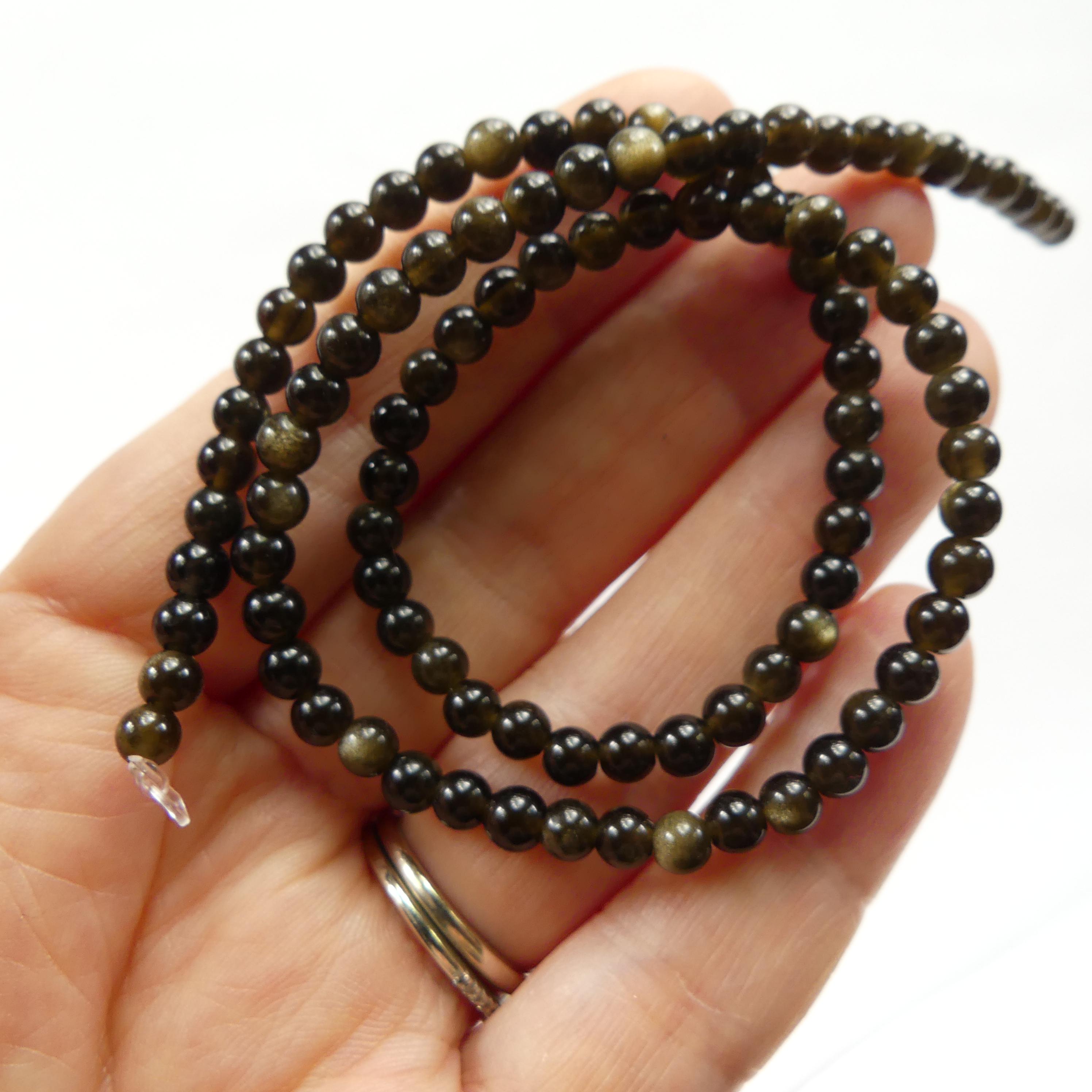 4mm Golden Obsidian Beads - Smooth Round Natural Gemstone 15" Strand