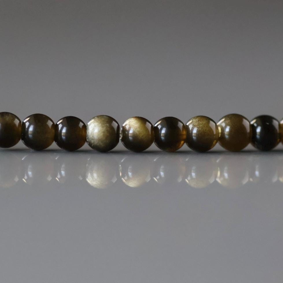 4mm Golden Obsidian Beads - Smooth Round Natural Gemstone 15" Strand