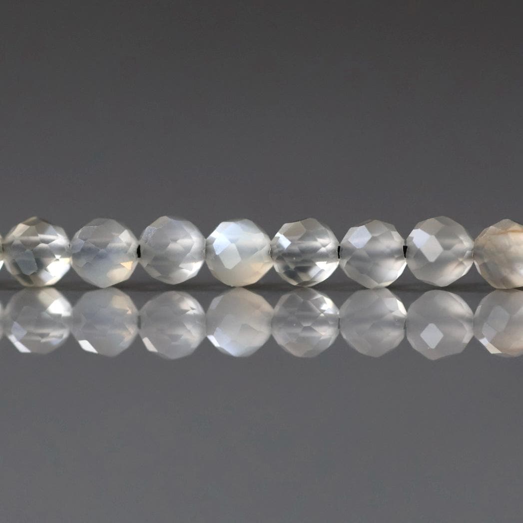 4mm Gray Moonstone Beads - Faceted Round Natural Gemstone 15" Strand