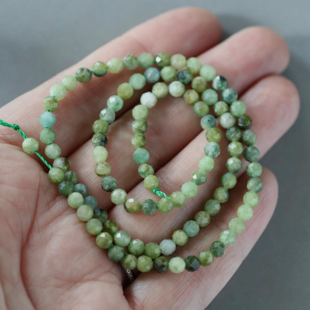 4mm Green Tourmaline Beads – Faceted Round Natural Gemstone 15" Strand