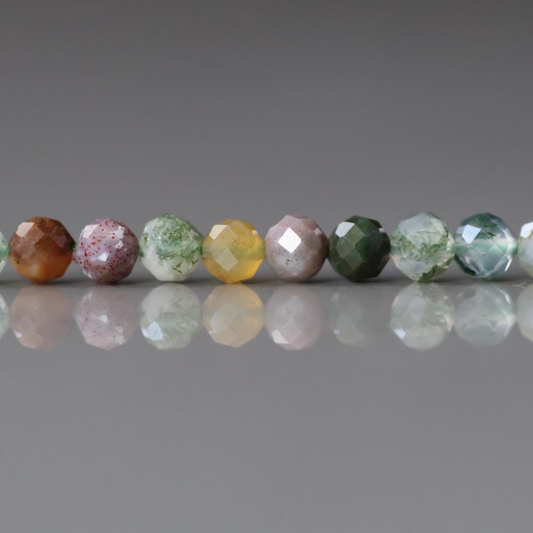 4mm Indian Agate Beads - Faceted Round Natural Gemstone 15" Strand