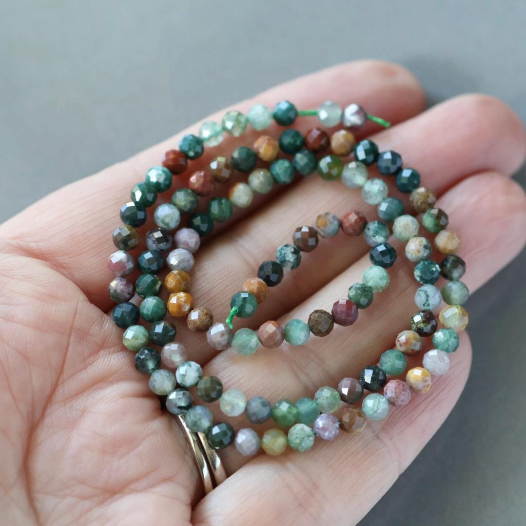 4mm Indian Agate Beads - Faceted Round Natural Gemstone 15" Strand
