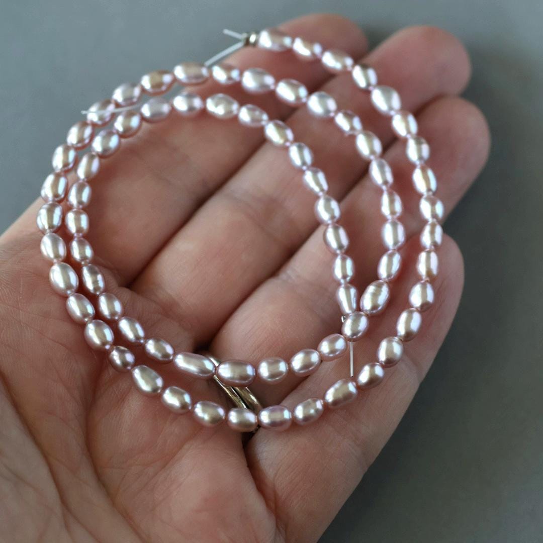 4mm Lavender Freshwater Pearl Beads - Rice Natural Gemstone 15" Strand