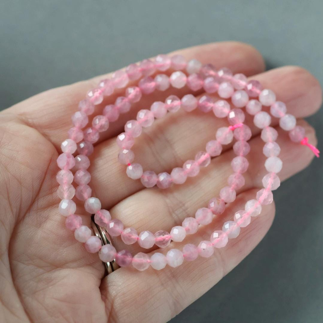 4mm Madagascar Rose Quartz Beads – Faceted Round Natural Gemstone 15" Strand