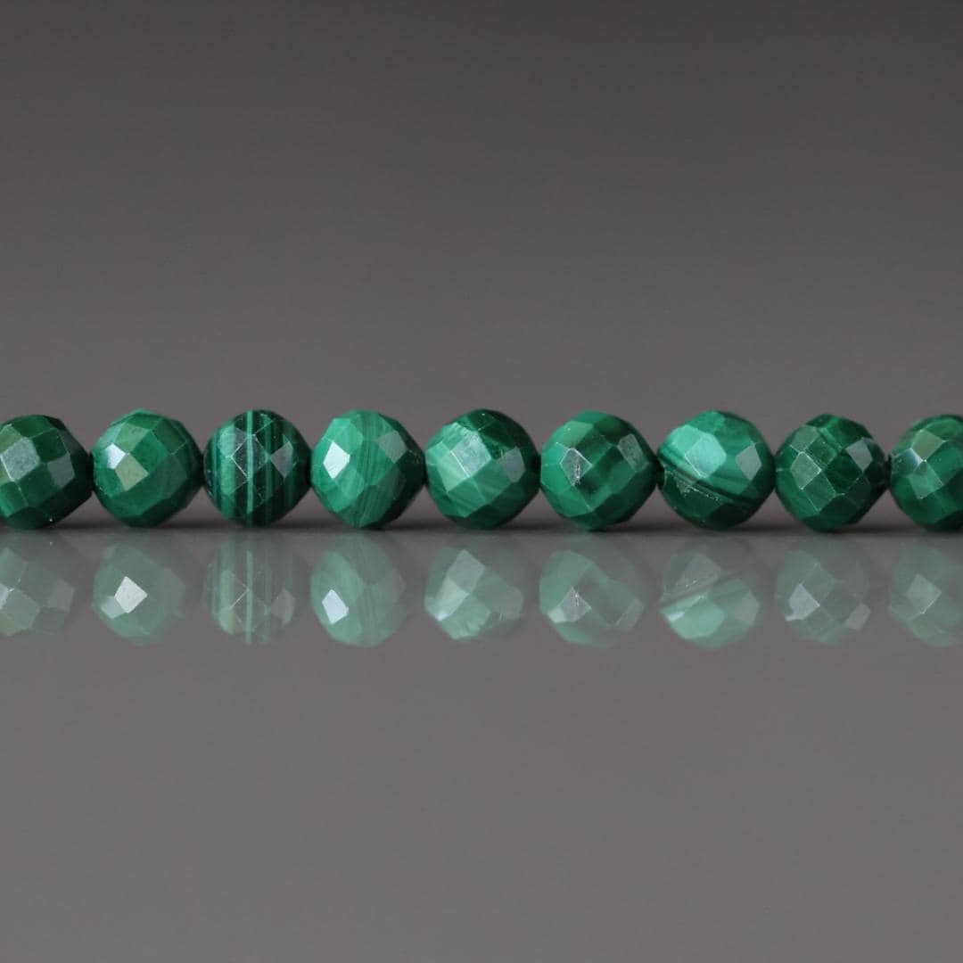 4mm Malachite Beads – Faceted Round Natural Gemstone 15" Strand