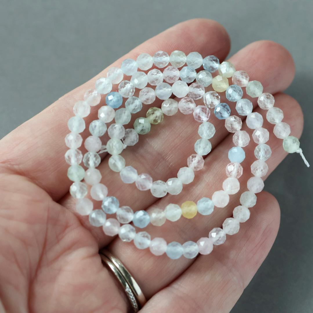 4mm Multi Aquamarine Beads – Faceted Round Natural Gemstone 15" Strand