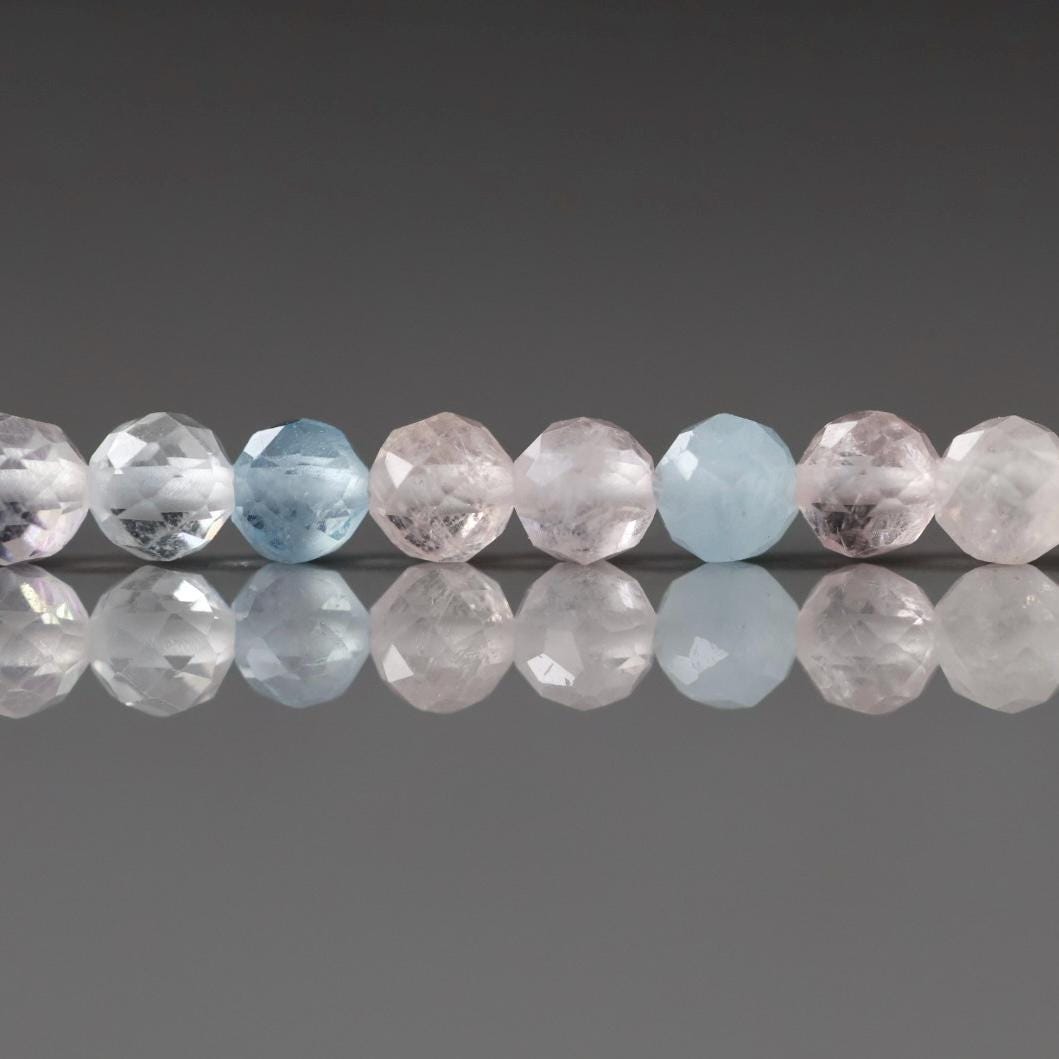 4mm Multi Aquamarine Beads – Faceted Round Natural Gemstone 15" Strand