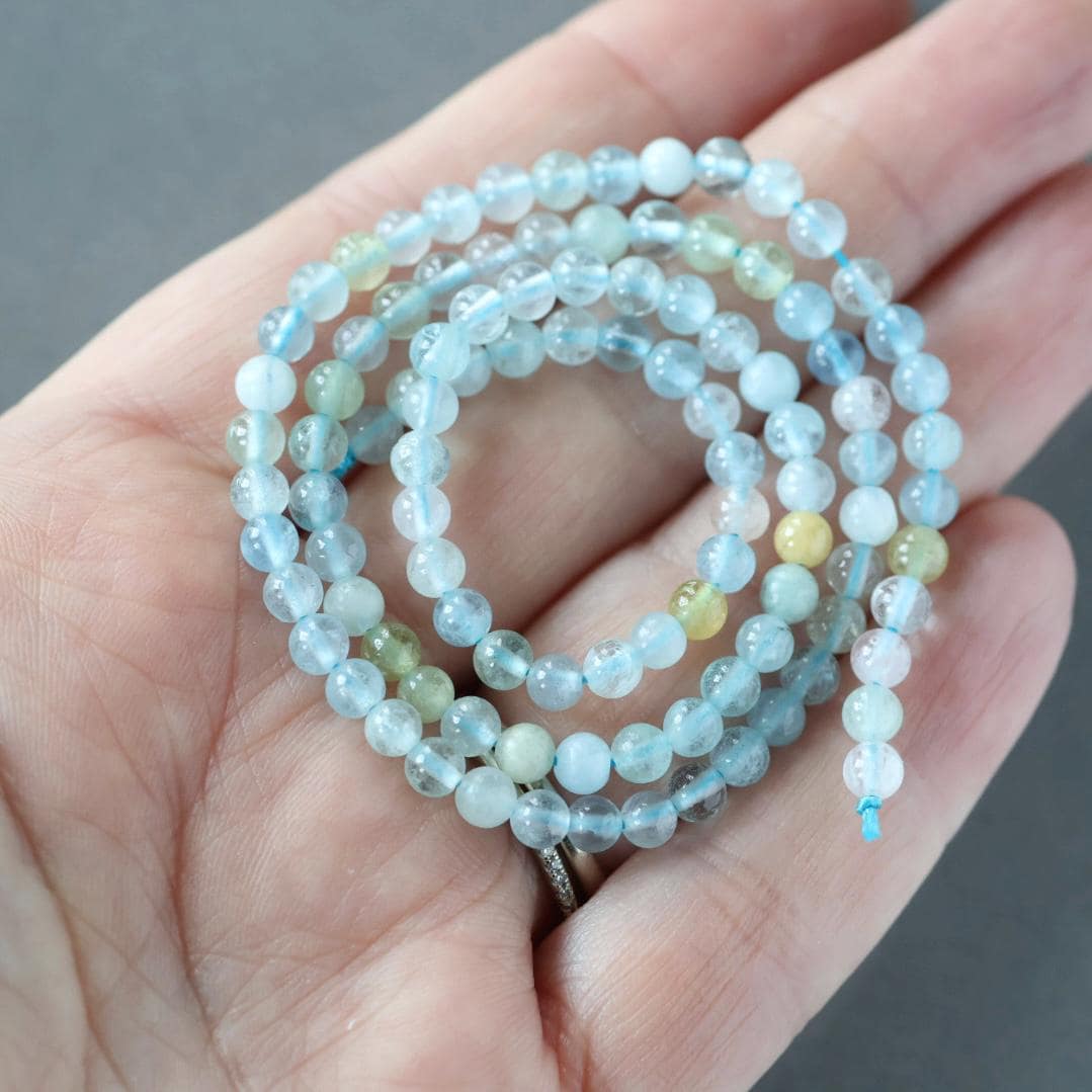 4mm Multi Aquamarine Beads – Smooth Round Natural Gemstone 15" Strand