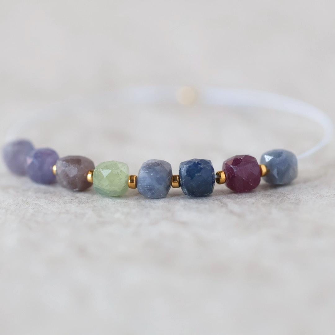 4mm Multi Sapphire Beads - Cube Faceted Natural Gemstone 10 Pcs