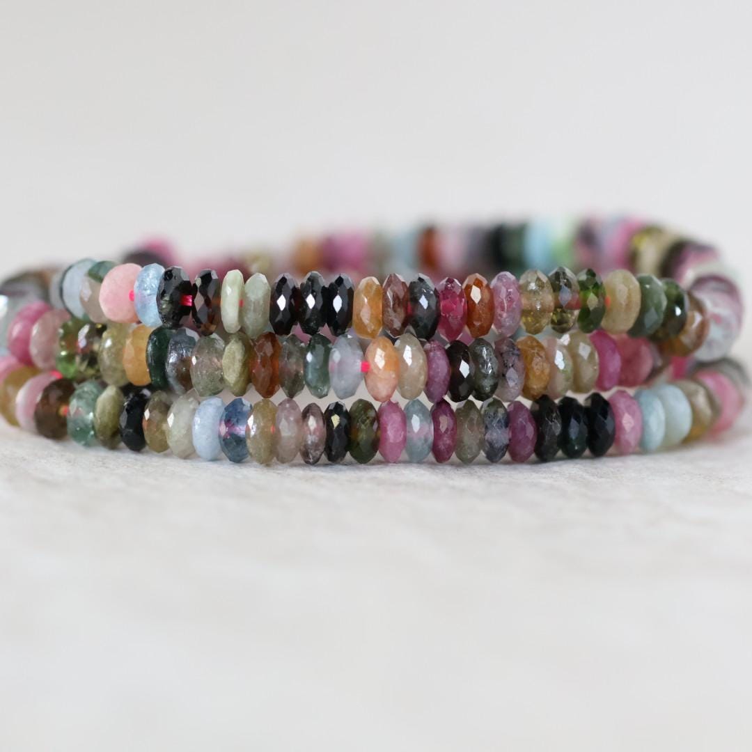 4mm Multi Watermelon Tourmaline Rondelle Beads Faceted Slices Natural Gemstone for DIY Jewelry Making