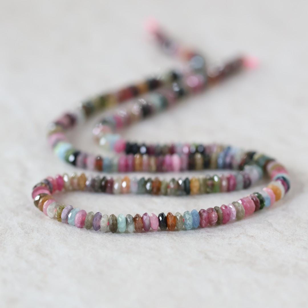 4mm Multi Watermelon Tourmaline Rondelle Beads Faceted Slices Natural Gemstone for DIY Jewelry Making