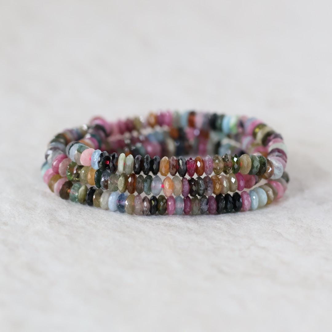 4mm Multi Watermelon Tourmaline Rondelle Beads Faceted Slices Natural Gemstone for DIY Jewelry Making