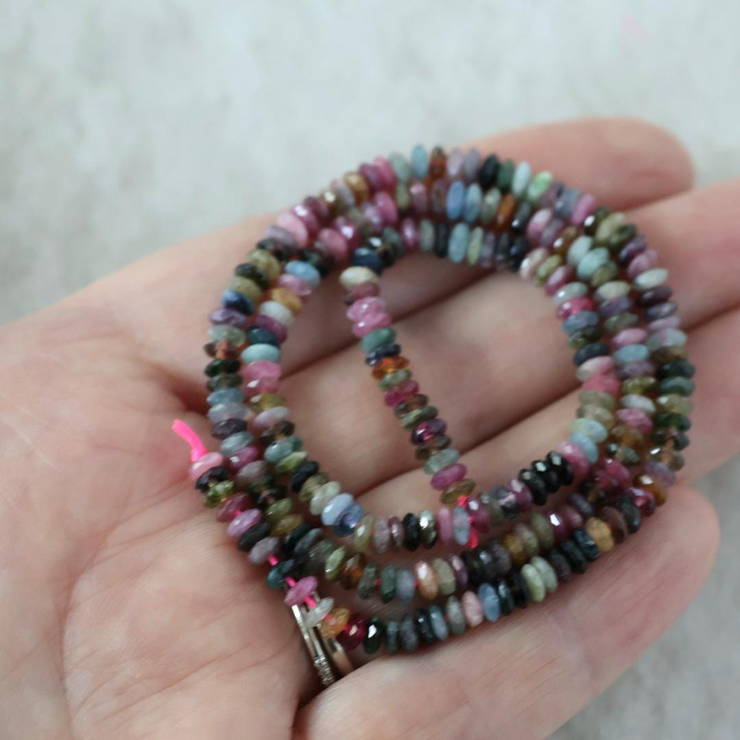 4mm Multi Watermelon Tourmaline Rondelle Beads Faceted Slices Natural Gemstone for DIY Jewelry Making