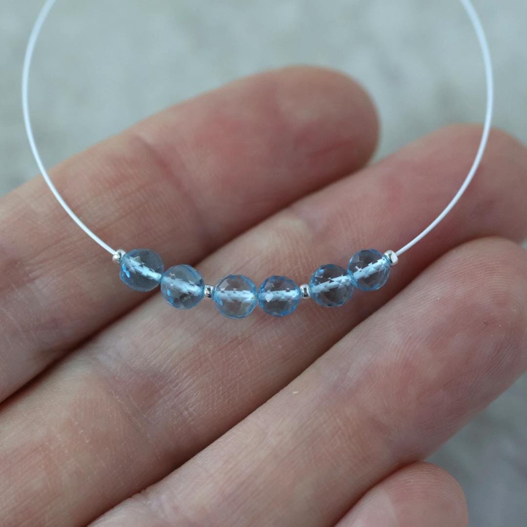 4mm Natural Swiss Blue Topaz Faceted Beads Round 6 Pcs Genuine Gemstone for DIY Jewelry Making Supplies Earrings Pendants