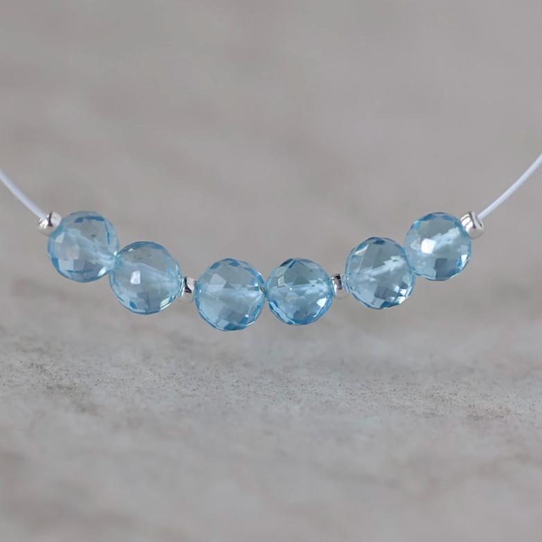 4mm Natural Swiss Blue Topaz Faceted Beads Round 6 Pcs Genuine Gemstone for DIY Jewelry Making Supplies Earrings Pendants