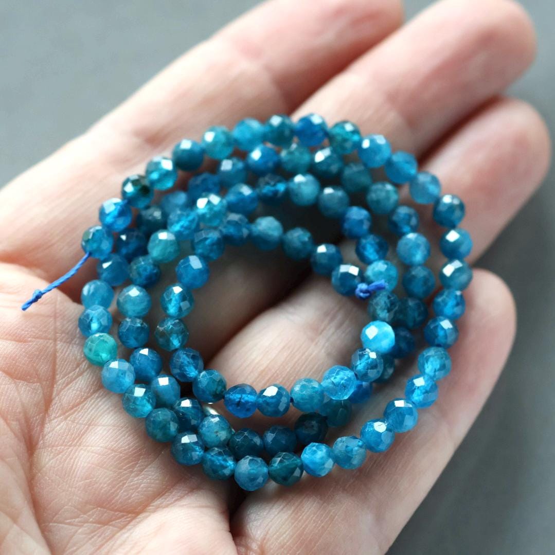 4mm Neon Apatite Beads – Faceted Round Natural Gemstone 15" Strand