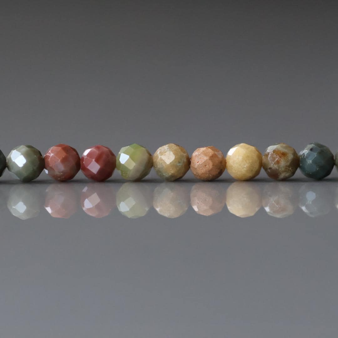 4mm Ocean Jasper Beads - Faceted Round Natural Gemstone 15" Strand