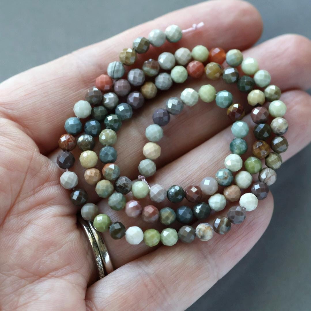 4mm Ocean Jasper Beads - Faceted Round Natural Gemstone 15" Strand
