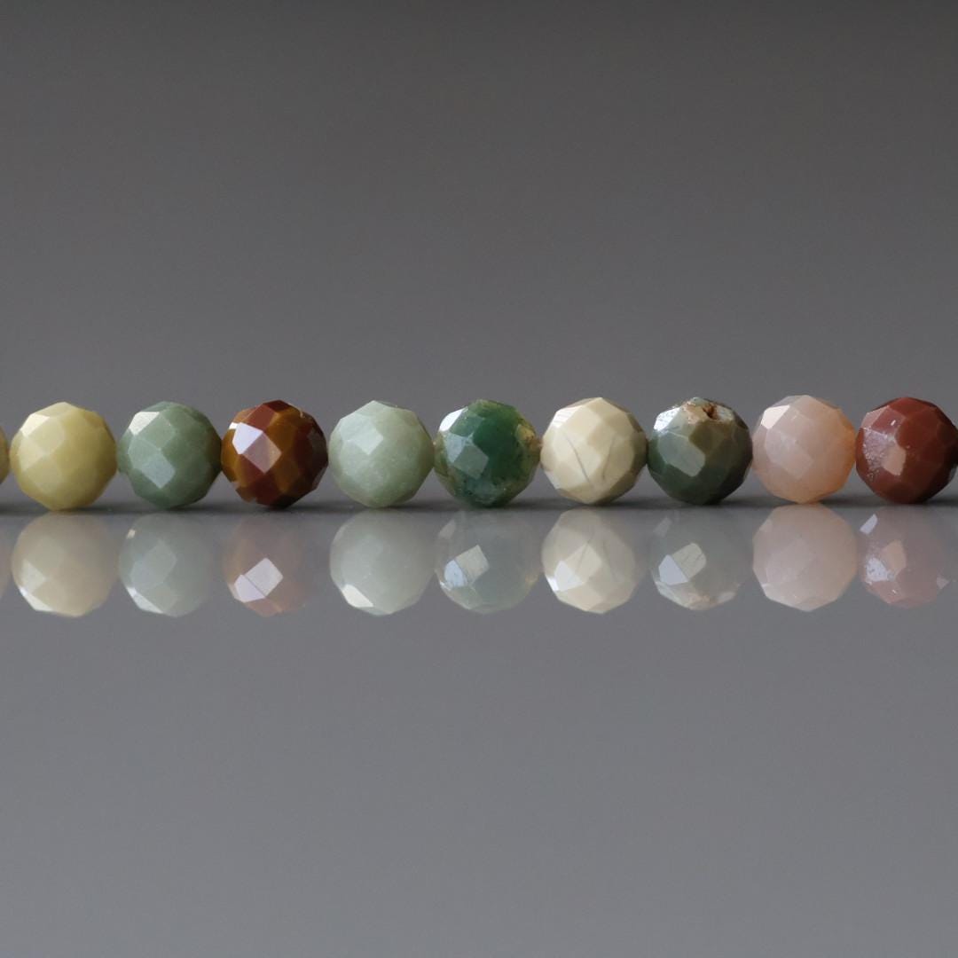 4mm Ocean Jasper Beads - Faceted Round Natural Gemstone 15" Strand