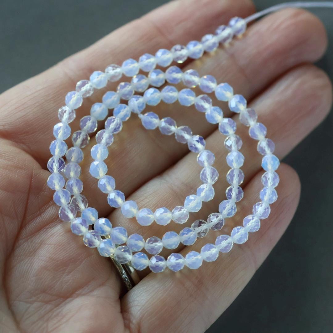 4mm Opalite Beads - Faceted Round Natural Gemstone 15" Strand