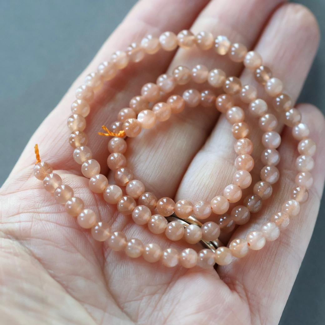 4mm Peach Moonstone Beads - Smooth Round Natural Gemstone 15" Strand