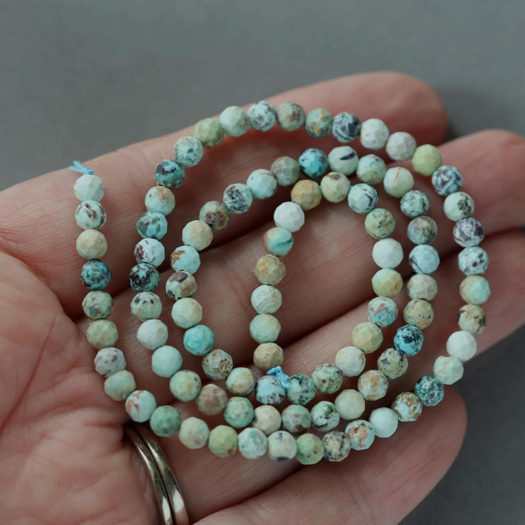 4mm Peruvian Turquoise Beads – Faceted Round Natural Gemstone 15" Strand