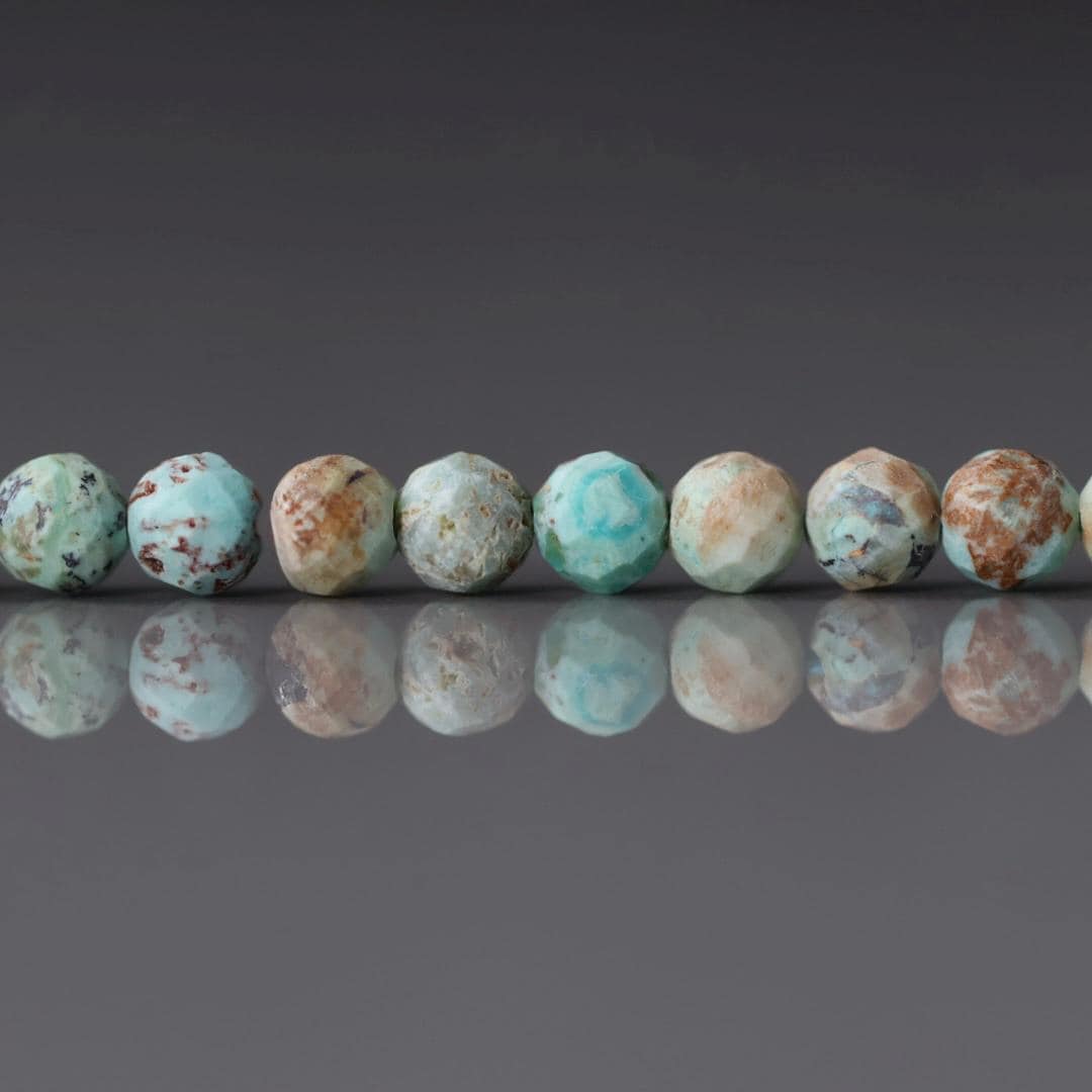 4mm Peruvian Turquoise Beads – Faceted Round Natural Gemstone 15" Strand