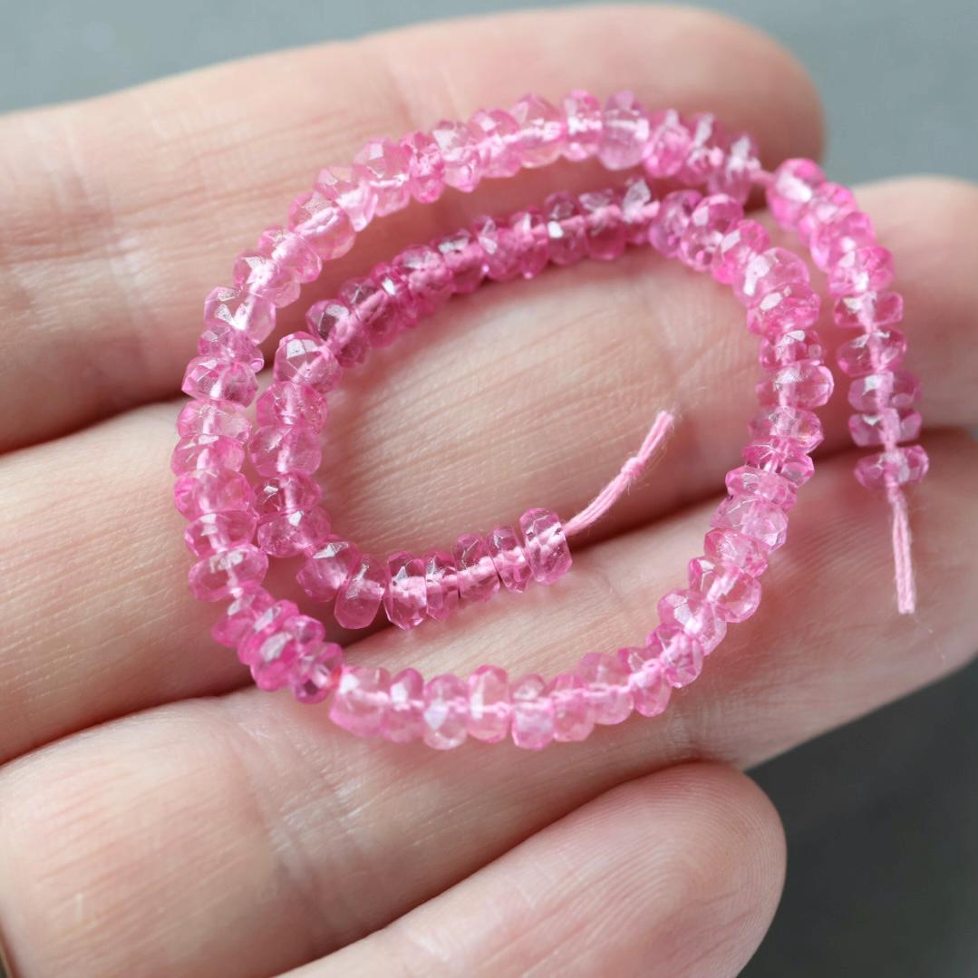 4mm Pink Topaz Beads – Faceted Rondelle Natural Gemstone 6" Strand