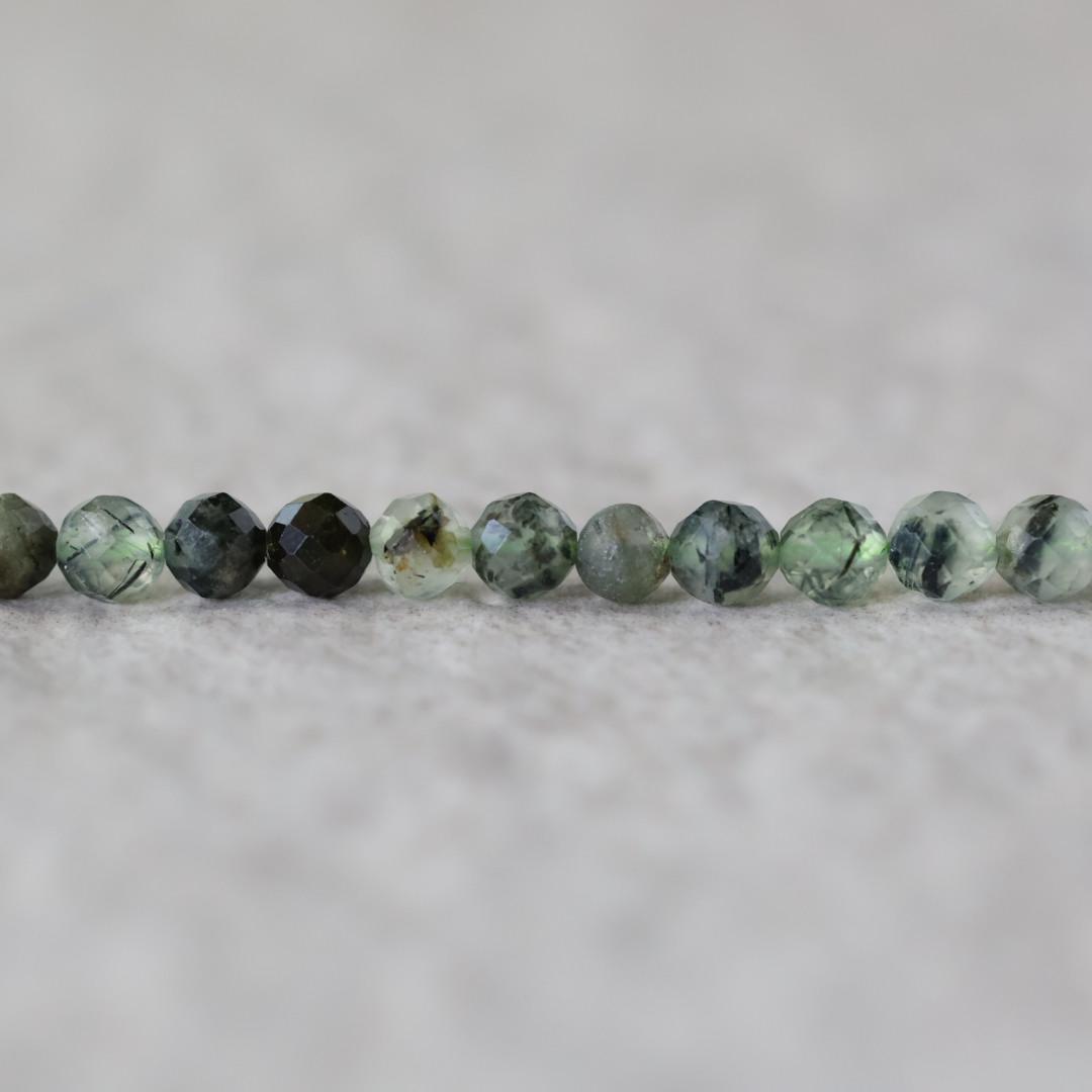 4mm Prehnite, Epidote, and Black Tourmaline Faceted Round Beads 15"