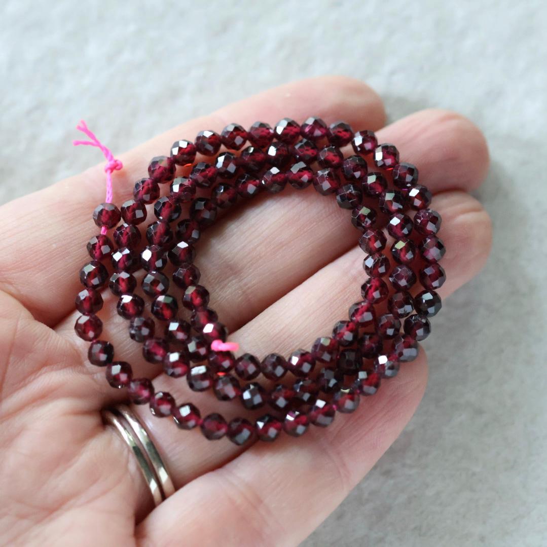 4mm Pyrope Garnet Beads – Faceted Round Natural Gemstone 15" Strand