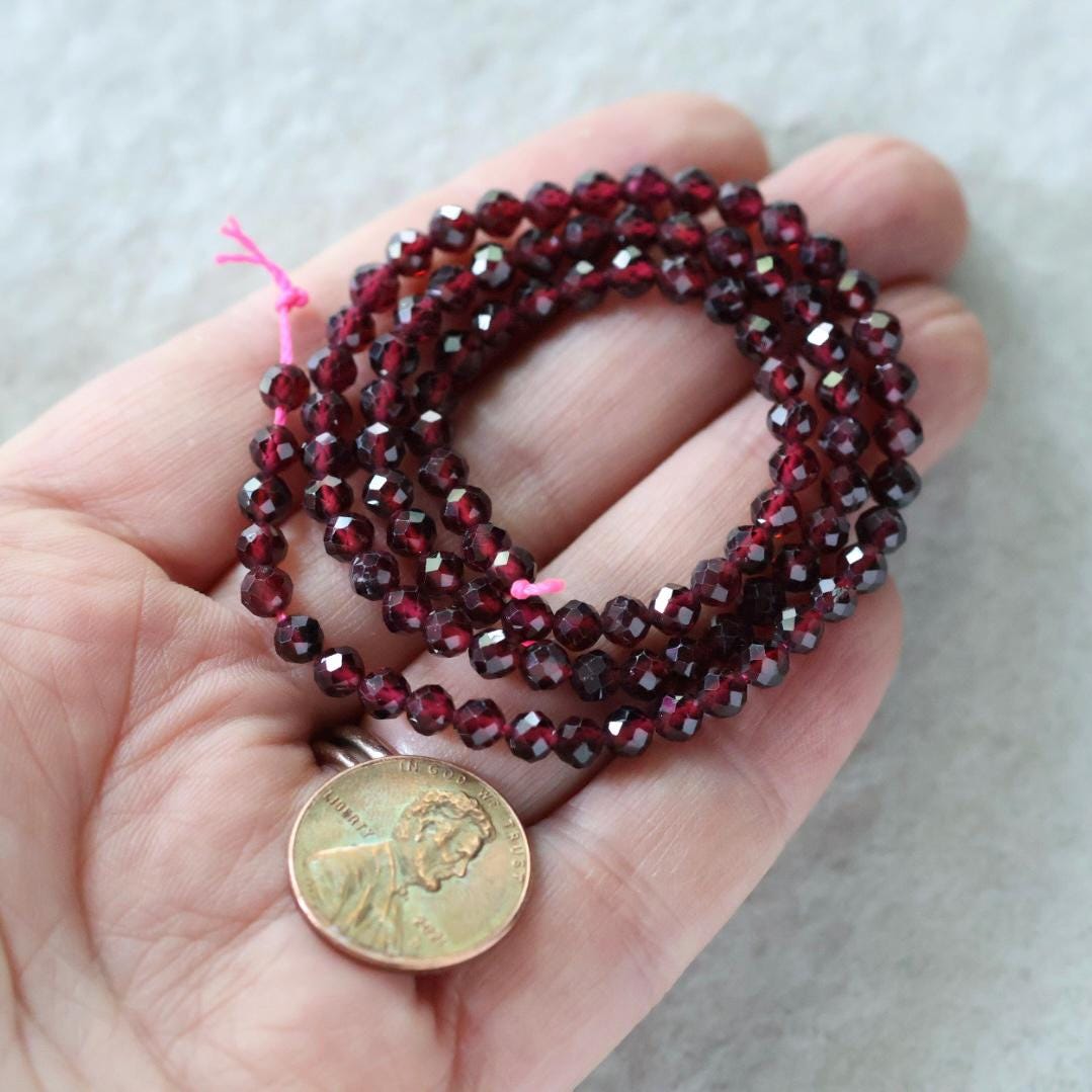 4mm Pyrope Garnet Beads – Faceted Round Natural Gemstone 15" Strand