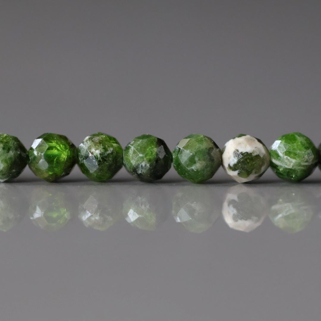 4mm Quartz with Chrome Diopside Beads – Faceted Round Natural Gemstone 15" Strand