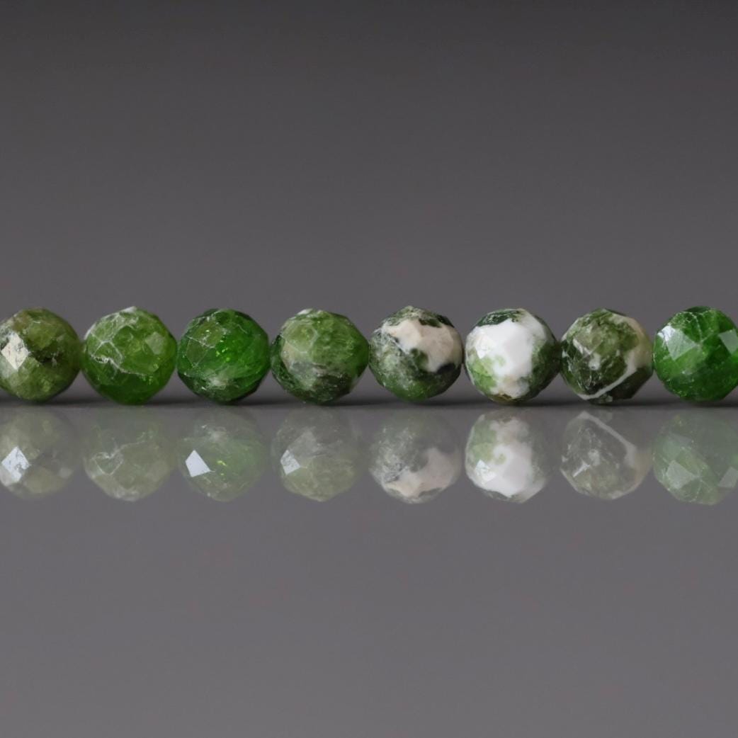 4mm Quartz with Chrome Diopside Beads – Faceted Round Natural Gemstone 15" Strand