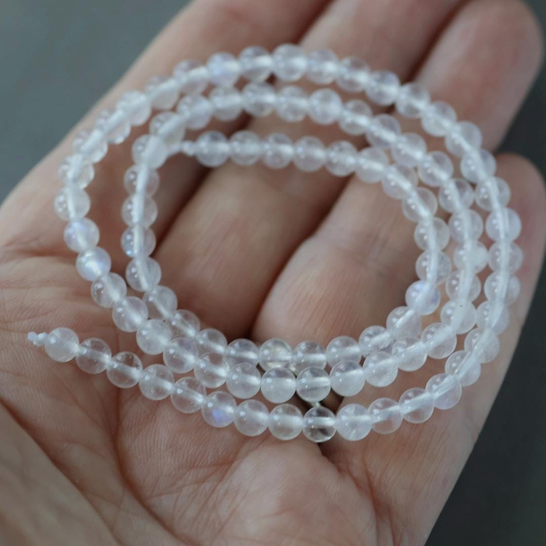 4mm Rainbow Moonstone Beads - Smooth Round Natural Gemstone 15" Strand
