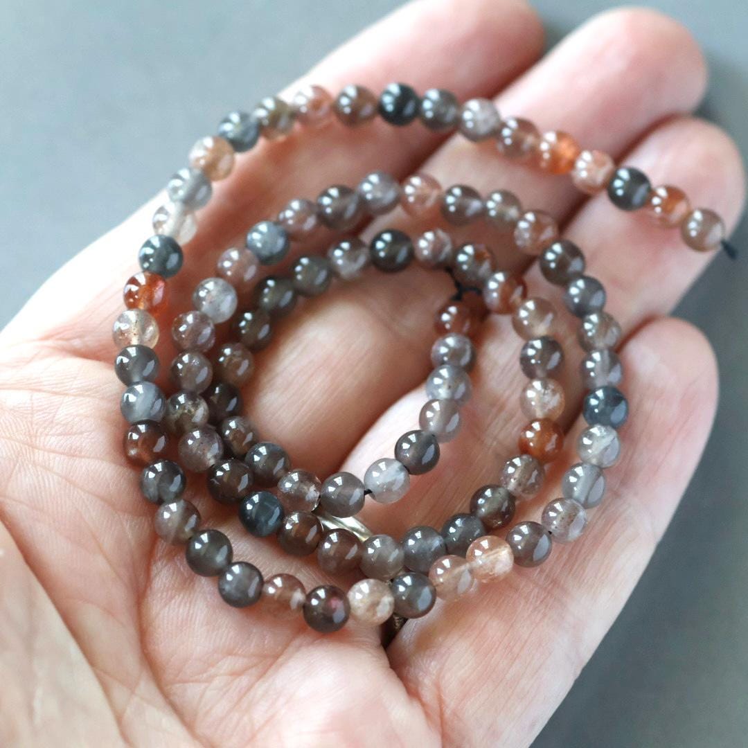 4mm Rare Brown Sunstone Beads - Smooth Round Natural Gemstone 15" Strand