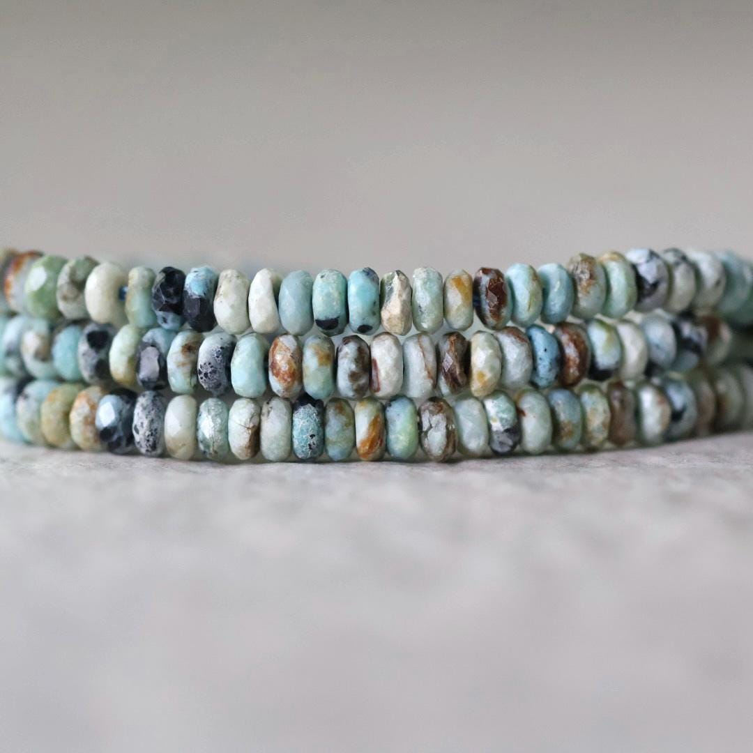 4mm Rare Hemimorphite Rondel Beads Faceted 7” Raw Genuine Gemstone Beads DIY Jewelry Making Supply