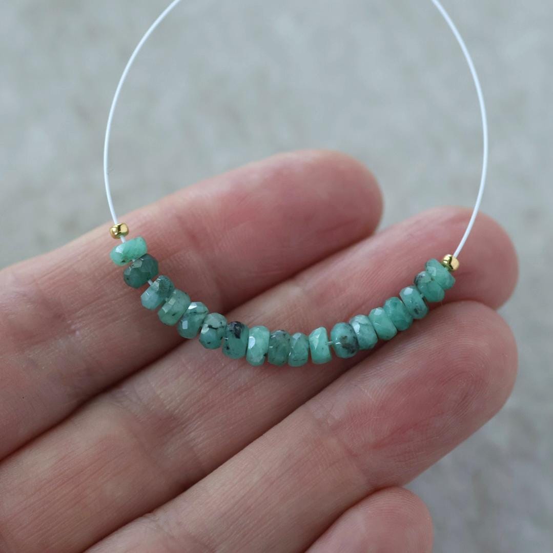 4mm Raw Emerald Beads Hand Faceted Rondelle Natural Green Gemstone for DIY Jewelry Making Earrings Supplies