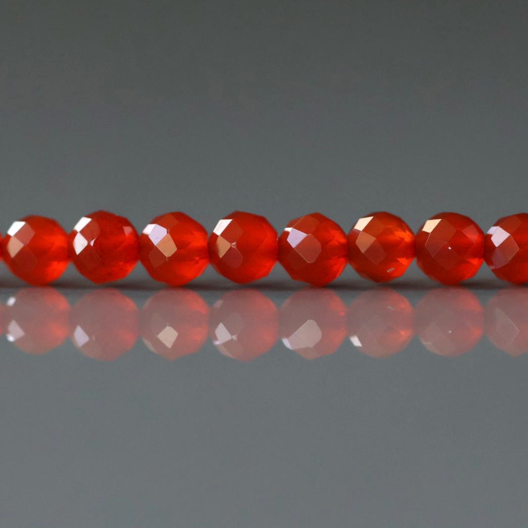4mm Red Agate Beads - Faceted Round Natural Gemstone 15" Strand