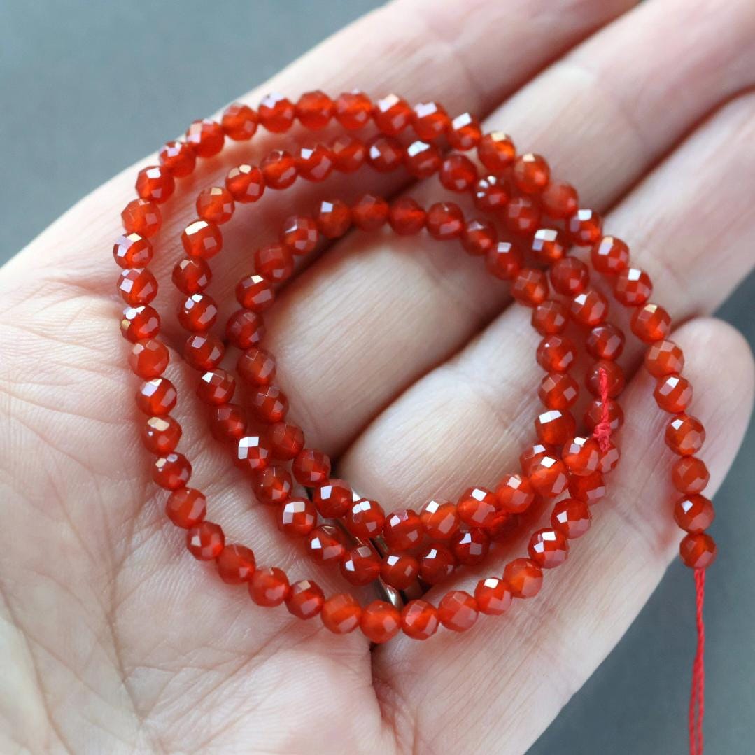 4mm Red Agate Beads - Faceted Round Natural Gemstone 15" Strand