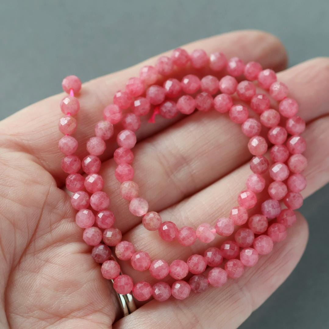 4mm Rhodonite Beads – Faceted Round Natural Gemstone 15" Strand