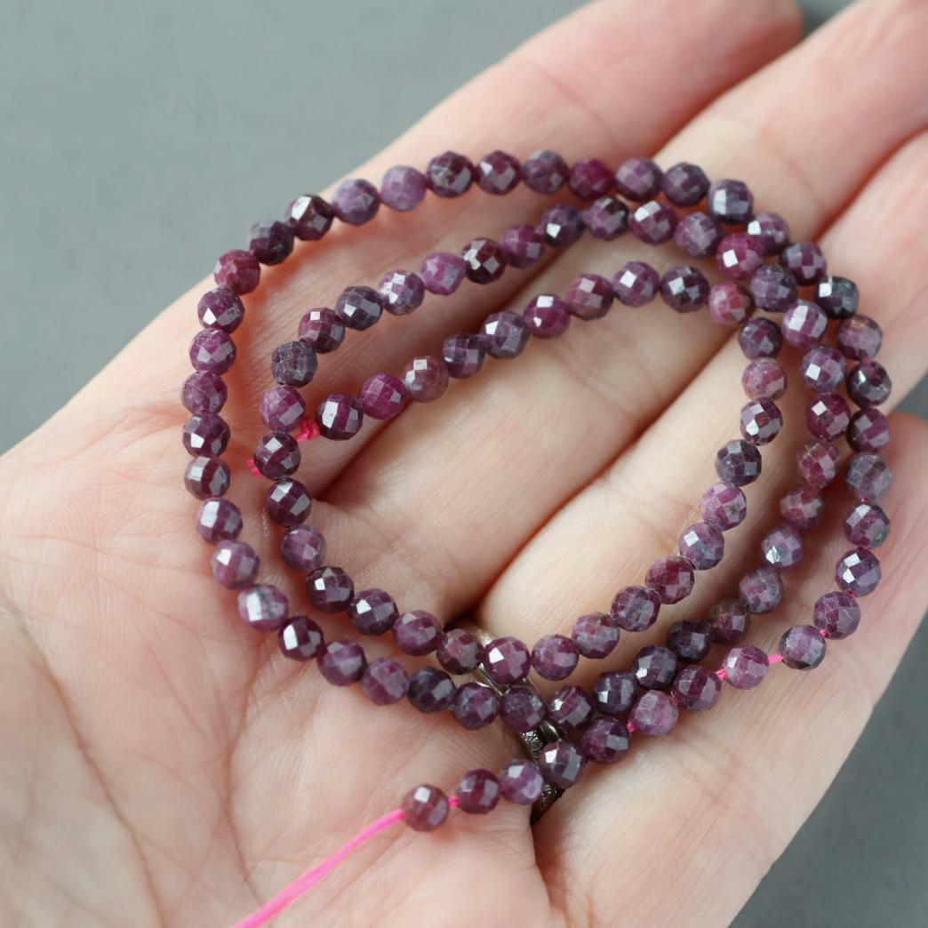 4mm Ruby Beads – Faceted Round Natural Gemstone 15" Strand