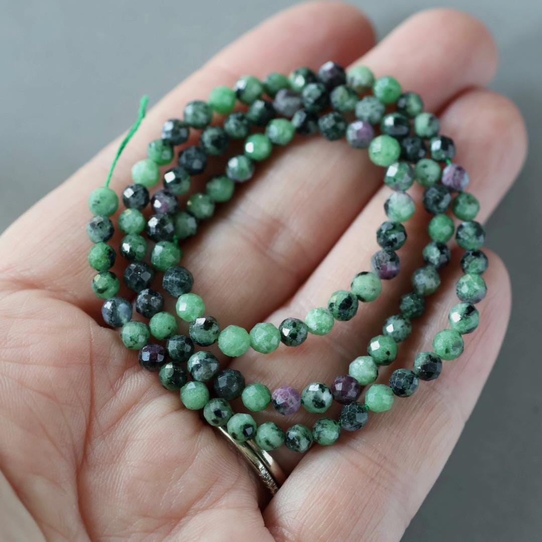4mm Ruby Zoisite Beads – Faceted Round Natural Gemstone 15" Strand