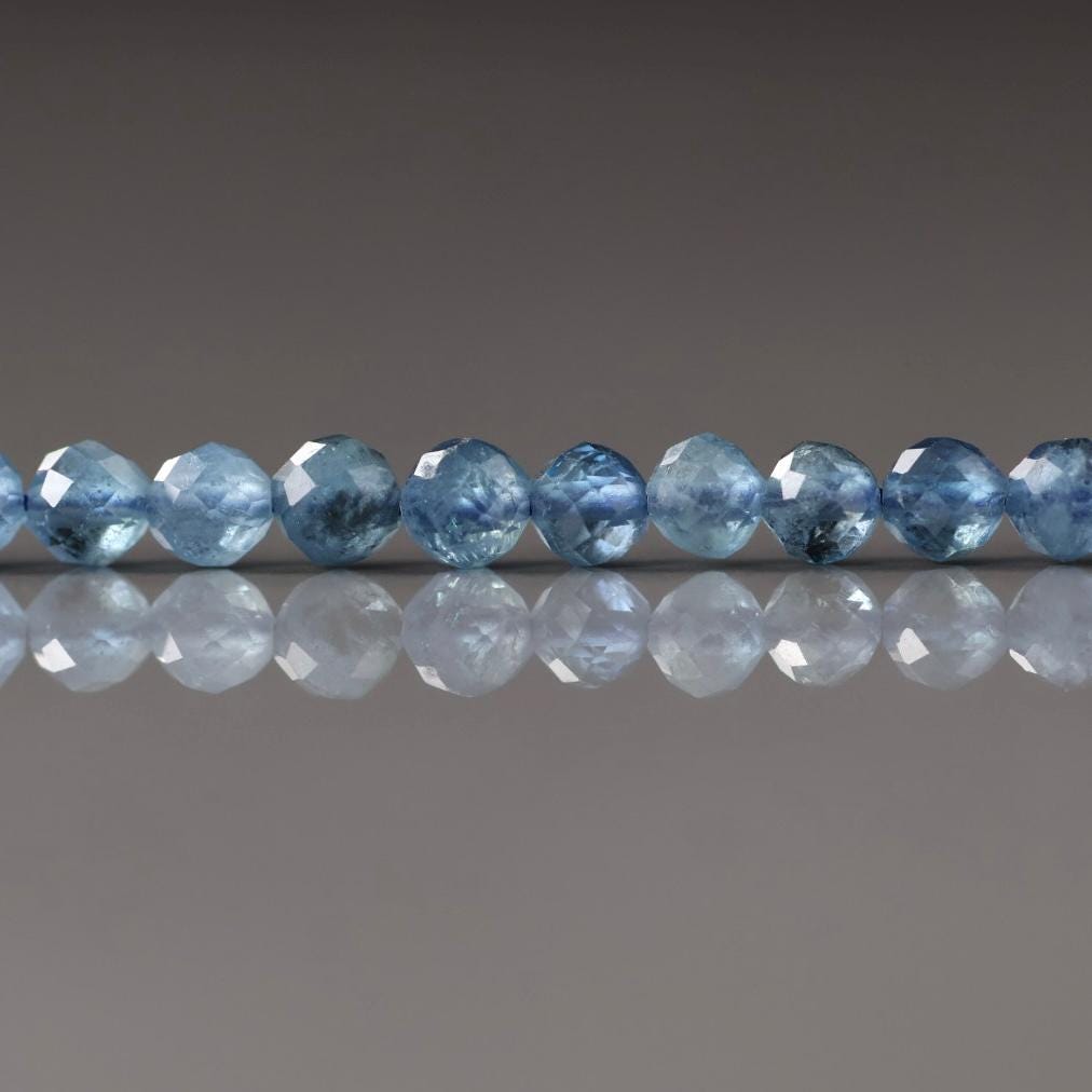 4mm Santa Maria Aquamarine Beads -Faceted Round Natural Gemstone 15" Strand