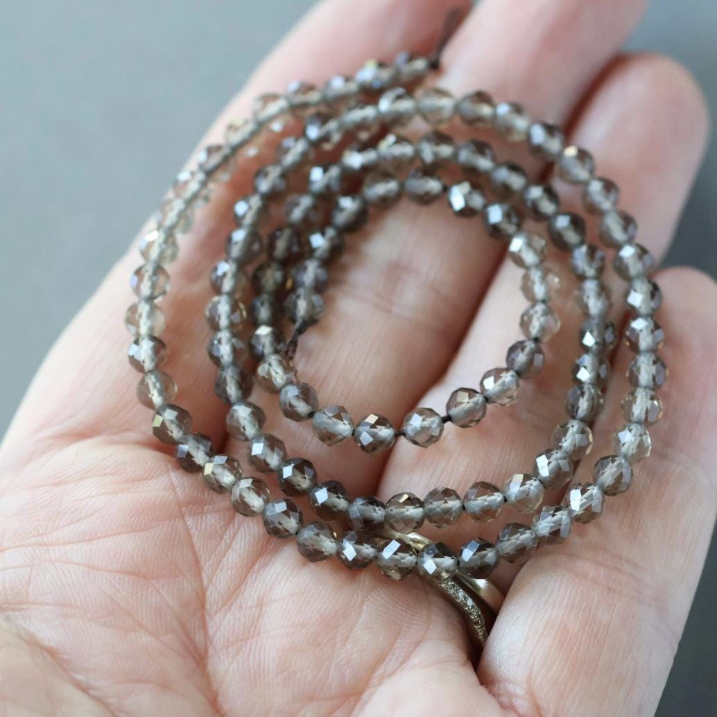 4mm Smoky Quartz Beads - Faceted Round Natural Gemstone 15" Strand
